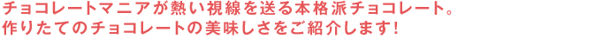 チョコレートマニアが熱い視線を送る本格派チョコレート。作りたてのチョコレートの美味しさをご紹介します！