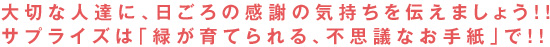 大切な人達に、日ごろの感謝の気持ちを伝えましょう！！サプライズは「緑が育てられる、不思議なお手紙」で！！